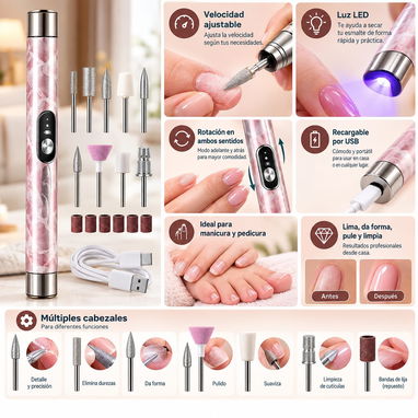 Taladro Drill de uñas recargable con lampara LED incoporada 🍃 - 2/2