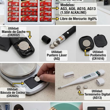 Baterias o pilas para reloj, alarmas, juguetes, termómetros, Pesas o básculas, computadoras, Lámparas, ventilador y mas - Img 121091150
