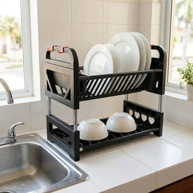 Platero escurridor de platos de 2 niveles (negro) - 2/2