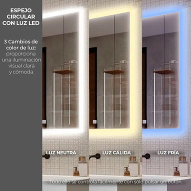 Espejo Luz led Touch pared Tocador Baño Vestidor 3 luces Rectangular con marco - Img 124699221