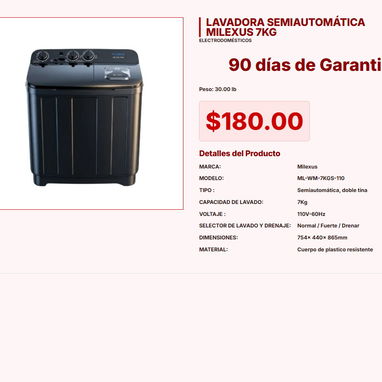LAVADORA AUTOMÁTICA ROYAL 9KG, LAVADORA AUTOMÁTICA 8 KGS MILEXUS, LAVADORA AUTOMÁTICA 11KG ROYAL - 6/7