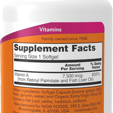 Vitamina A 25,000 UI (NOW Foods · 100 cápsulas blandas) - 3/4