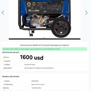Planta Electrica 9500W ALTA CALIDAD Westinghouse Original!!! Generador de alta calidad, se puede adaptar a gas, la insta - Img 56640041