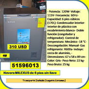 (QB-908) Nevera MILEXUS de 6 pies sin llave..310 USD...51596013...Tpte lugares cercanos - Img 57299489