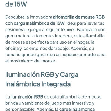 Mousepad de Mouse RGB con carga inalámbrica de 15W 🌐 19.99 USD - 7/10