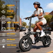 Bicicleta Eléctrica Plegable 14” 1500W Pico 48V 16Ah Autonomía Extendida y Frenos de Disco - Img 55786556