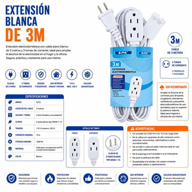 🔌 EXTENSIÓN BLANCA DE 3M - S.P.C 💲 Precio: 3.00 USD - 2/2