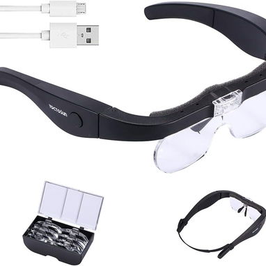 YOCTOSUN Gafas de Aumento Recargables, Gafas Magnificadoras de Cabeza con 2 Luces LED y Lentes Desmontables 53274327 - Img 125627147
