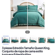 3 piezas Edredón Tamaño Queen King, Conjunto de ropa de cama estilo turquesa Edredón King - Img 56981477