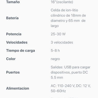 Ventilador recargable solary directo  Islatech FS 8 horas carga - 2/3