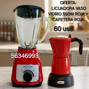 LICUADORA VASO VIDRIO 550W ROJA + CAFETERA ROJA - Img 54484972