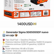 Generador Sigma SG6500iSDF DualFuel Inverter 6500W - Img 57058226