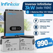Inversor infinisolar de 3kw (solo 110v) + 2 baterías Ritar 12v 100amp para ~2kWh - Img 57620226