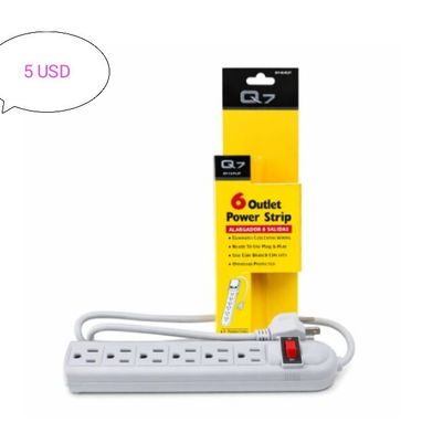 REGLETA ELECTRICA Q7 6 SALIDAS 110/120 V - 85 CM y EXTENSION ELÉCTRICA 15FT. CON MULTI TOMA-Q7 - Img 116561003
