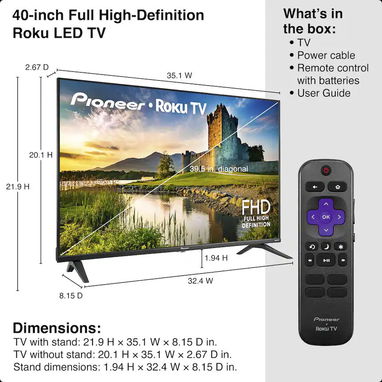(X) Pioneer Smart Roku TV 40” Full HD 1080p LED Wi-Fi HDMI Dolby Audio $221.32 - Img 126575573