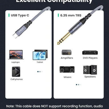 Cable de Audio USB-C a 1/4" TRS – 3.3 ft (1 metro) | 📦 NUEVO EN CAJA - 2/5