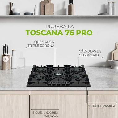 Cocina 5 hornillas de gas empotrada Marca Drija TOSCANA 76 PRO Placa Vidrio Templado Negro 270 USD Mensajería Incluida - Img 115354622