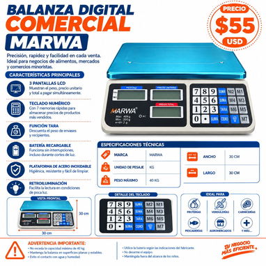 ⚖️💙 BALANZA DIGITAL COMERCIAL MARWA 💙⚖️/ Balanza/ Pesa - 8/8