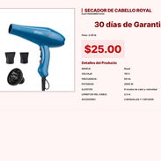 Secador Royal de 2000W con Diseño Ergonómico y 6 Niveles de Ajuste VPT#-0272 - Img 55437641