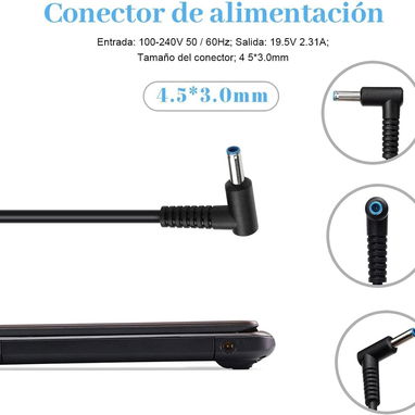 Cargador adaptador de CA de 45 W, 19,5 V, 2,31 A, con conector de punta azul  para Envy, Pavilion, ProBook, EliteBook, - 2/7