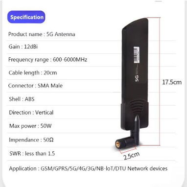 Antena 3G 4G 5G de alta ganancia, 12dBi, 600-6000MHz, SMA macho para tarjeta de red inalámbrica, enrutador Wifi - Img 98800599
