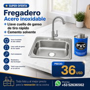 Fregadero Acero inoxidable + Llave Cuello de Ganso + Cemento solvente. Todo por solo 36 USD - Img 56066613