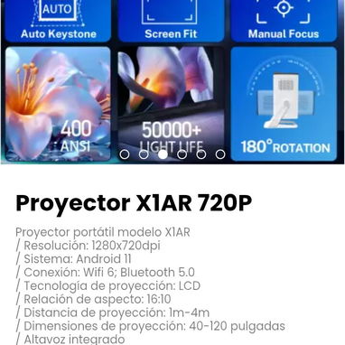 Proyector X1AR 720P. Altavoz integrado - 3/6