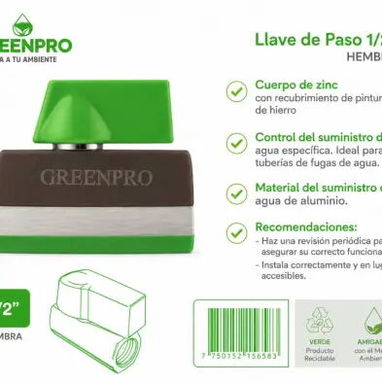 Válvula de paso mini HH 1/2 " GPLP83 (hembra) Share 4 USD CV - Img 123510893