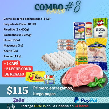 Combos de alimet Habana domicilio msj incluida puede pagar en MN USD Zelle bizun pay pal EUR llamar o WhatsApp 52396332 - 8/8