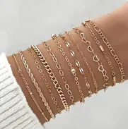 Conjunto de 10 pulseras de cadena fina de aleación de zinc para mujer - (5 Doradas y 5 plateadas) - Img 48493624