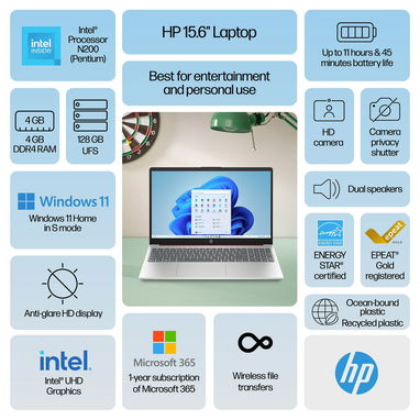 LAPTOP 🎁NUEVA🎁📦CAJA, HP (15-fd0083wm), 15.6" HD Antireflejo, Intel N200, 4GB RAM, 128GB SSD - Img 122505781