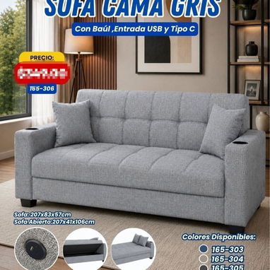 Sofa cama con baúl puerto usb y porta vasos 750 mensajería incluida - 2/3