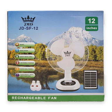 Ventilador Recargable de Mesa JMD de 12" pulgadas + 2 Focos Led y Cable Para Cargar Celular. MODELO JD-SF-12 🔶 $75 - 2/3