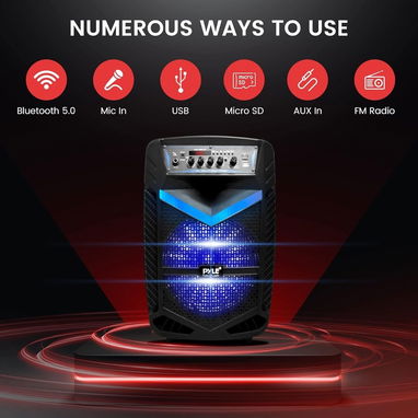 Pyle Altavoz PA Bluetooth Port谩til 600W - Subwoofer 10", Micr贸fono, Grabaci贸n, Luces LED, USB/SD/FM. Bocina 馃寪 - Img 127559202