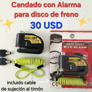 Candado con Alarma para Disco de Freno. 2 llaves de Seguridad Anticopia y cable para fijar al timón - Img 55753309