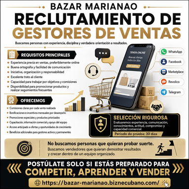 BUSCAMOS A LOS MEJORES GESTORES DE VENTAS DE CUBA – PROCESO SELECTIVO BAZAR MARIANAO - Img 126417615