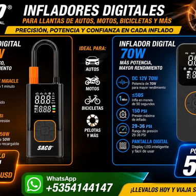 Compresores portátil marca saco calidad profesional de 50w de potencia y de 70w de potencia infla hasta 150psi x carga - 2/7