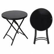 Mesa Plegable 60cm Circular Negra Superficie Brillante 73 VPT# - Img 56758197