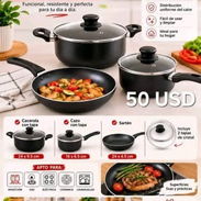 Pon en orden tu cocina: Juego de ollas  💰50 USD  Contenido:  1 sartén, 1 cazuela, 1 cazo, 2 tapas de cristal - Img 56851271