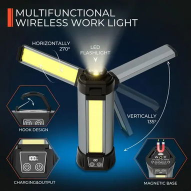 Luz de Trabajo Recargable con Trípode, 3 Cabezas LED y Bolsa - 3/6