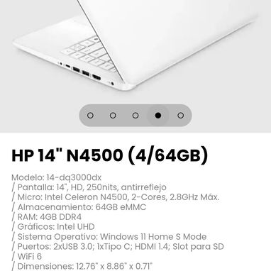 HP 14" N4500 (4/64GB) Modelo: 14-dq3000dx - 4/5