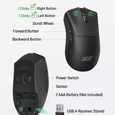 🖱️ MOUSE INALÁMBRICO ACER 1200 DPI USB 2.4GHZ, 5 BOTONES, WINDOWS/MAC/ANDROID – ENVÍO DISPONIBLE + GARANTÍA - Img 102035218
