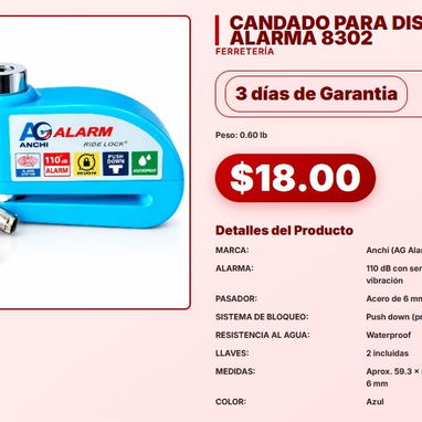 CANDADO PARA DISCO CON ALARMA 8302 . rojo azul amarillo negro - 3/5