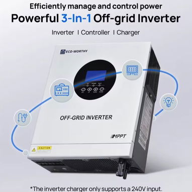 Inversor híbrido solar ECO-WORTHY de 5000 W, 48 V DG-120 V/220 V, inversor de potencia de onda sinusoidal pura, sistema - Img 123450911