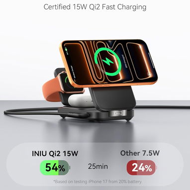 đ CARGADOR INALĂMBRICO INIU 3 EN 1 QI2 15W PLEGABLE PARA IPHONE, APPLE WATCH Y AIRPODS ENVĂO DISPONIBLE + GARANTĂA - Img 122303680