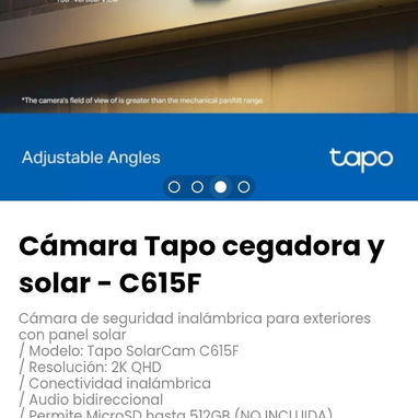 Cámara Tapo cegadora y solar - C615F. Cámara de seguridad inalámbrica para exteriores con panel solar - Img 116117569