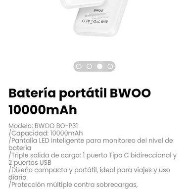Batería portátil BWOO 10000mAh. Modelo: BWOO BO-P31 - Img 121332798