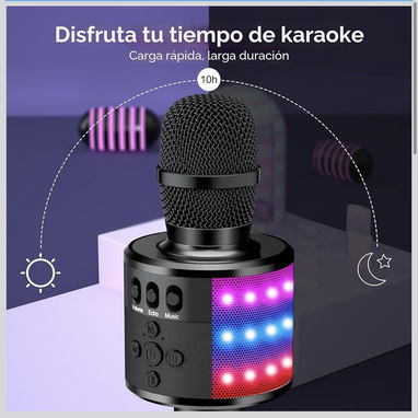 Micrófono de karaoke BONAOK para niños y adultos - micrófonos Bluetooth con luces de disco, efecto eco, altavoz incorpor - Img 118908394