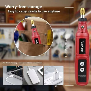 Mini Amoladora Eléctrica Vakee Recargable – Roja - 3/5