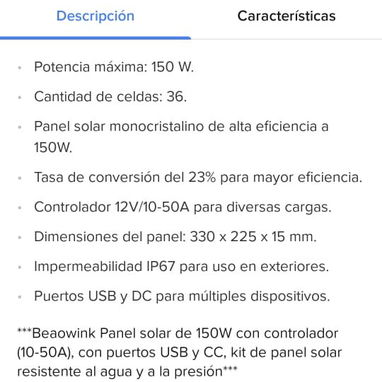 Kit de panel solar con controlador de carga - 10/10
